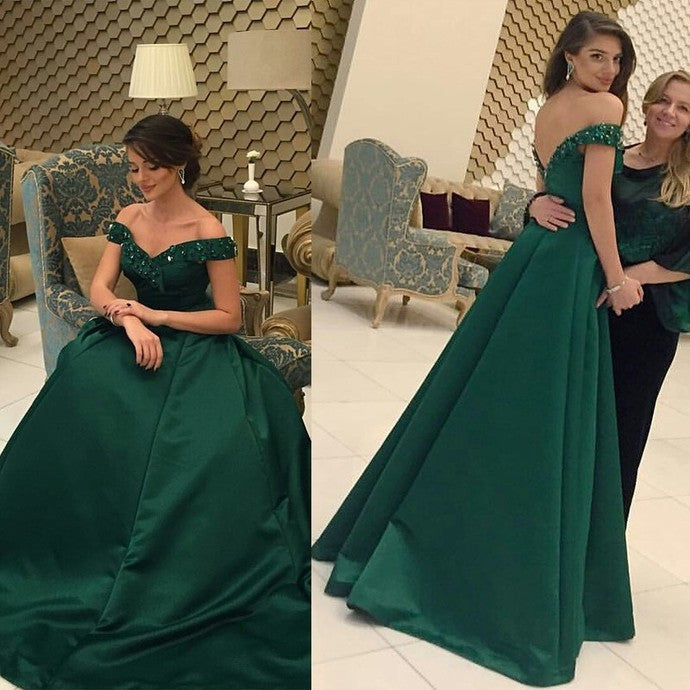 Emerald Green Prom Dress,Off Shoulder Prom Dress,Ball Gown Prom Dress,Long Prom Dress,MA140-Dolly Gown