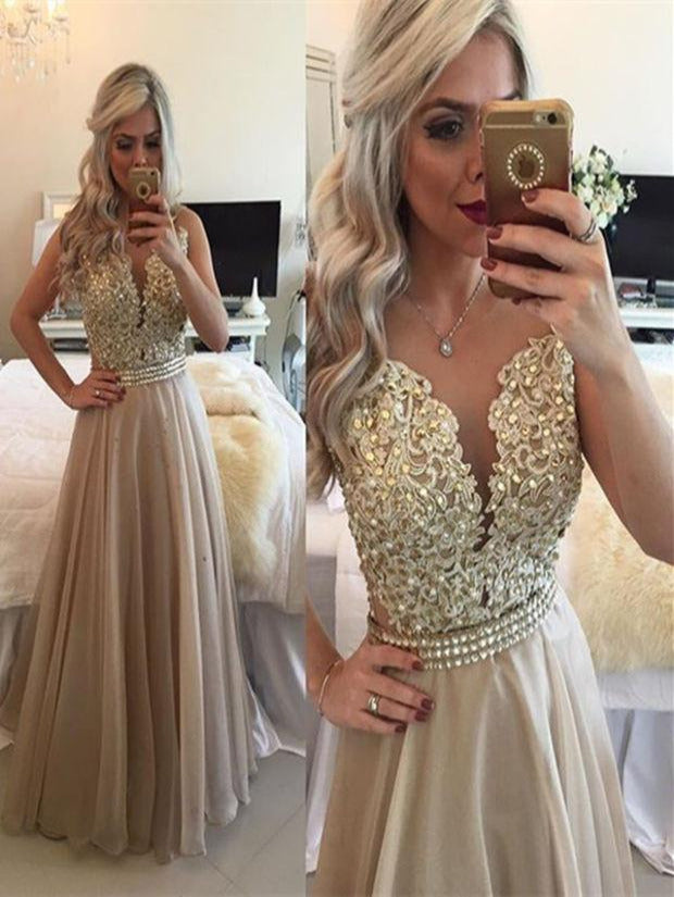 2019 Long Prom Dress,Lace Top Prom Gown,Elegant Prom Dress,Sweet 16 Dress,MA147 - DollyGown