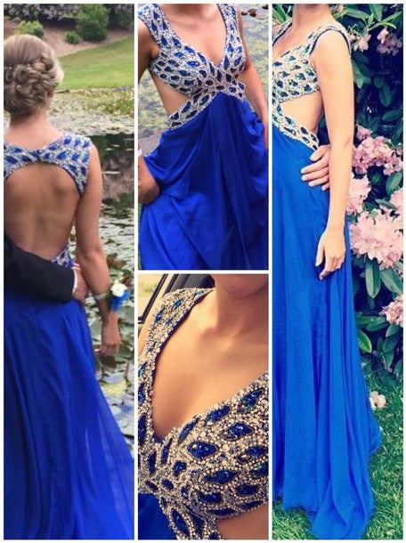 Royal Blue Evening Dress Backless Long Prom Dress A line Party Dress,MA150-Dolly Gown