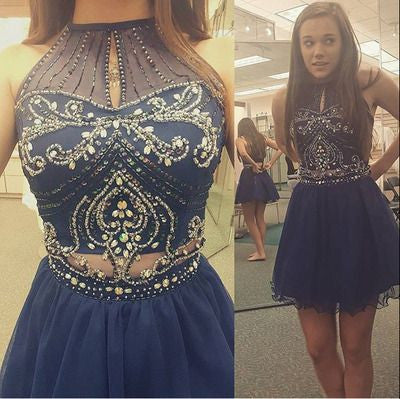 Short Prom Dress For Teens Navy Blue Homecoming Dress Freshmen Homecoming Dress,MA160
