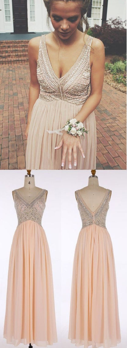 Dusty Pink Prom Dress Long Prom Dress A Line Prom Dress Sparkly Prom Dress MA177-Dolly Gown