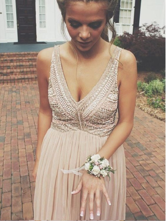 Dusty Pink Prom Dress Long Prom Dress A Line Prom Dress Sparkly Prom Dress MA177-Dolly Gown