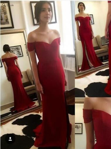 Long Prom Dress,Red Prom Dress,Off Shoulder Prom Dress,Red Wedding Dress,MA182-Dolly Gown