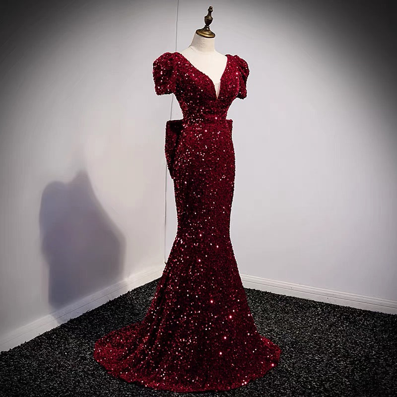 Mermaid Tight Burgundy Sequin Prom Dress Mermaid Tight Burgundy Sequin Prom Dress