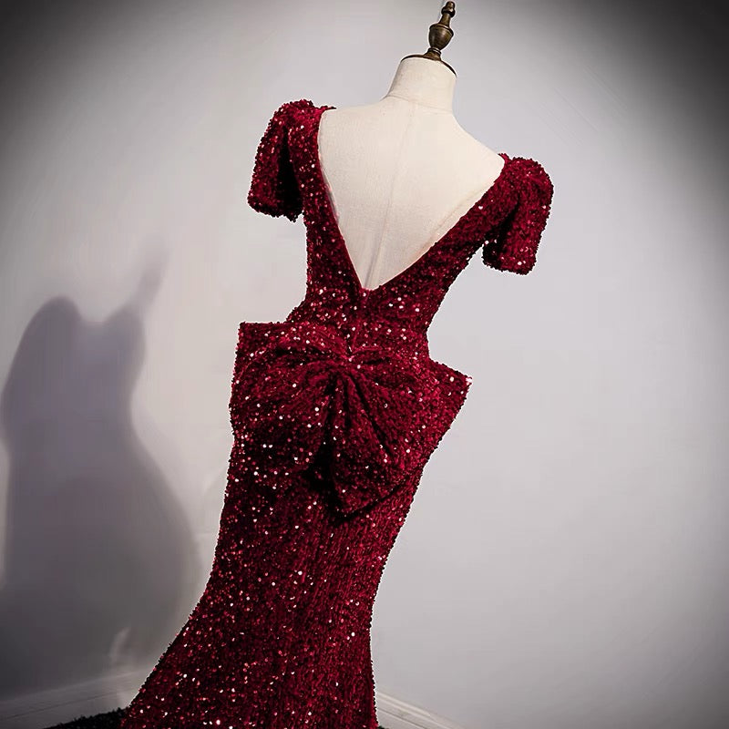 Mermaid Tight Burgundy Sequin Prom Dress