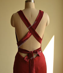 Mermaid Burgundy Sexy Deep V neck Bodycon Evening Dress Backless Prom Dress GDC1190-Dolly Gown