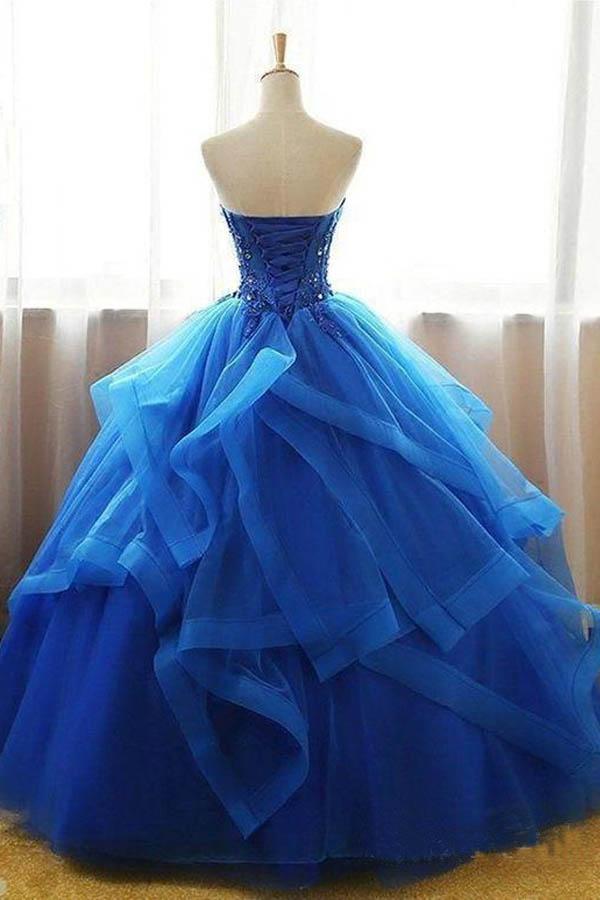 Mexican Organza Strapless Royal Blue Ball Gown Prom Dress Quinceanera Dress Mexican Organza Strapless Royal Blue Ball Gown Prom Dress Quinceanera Dress