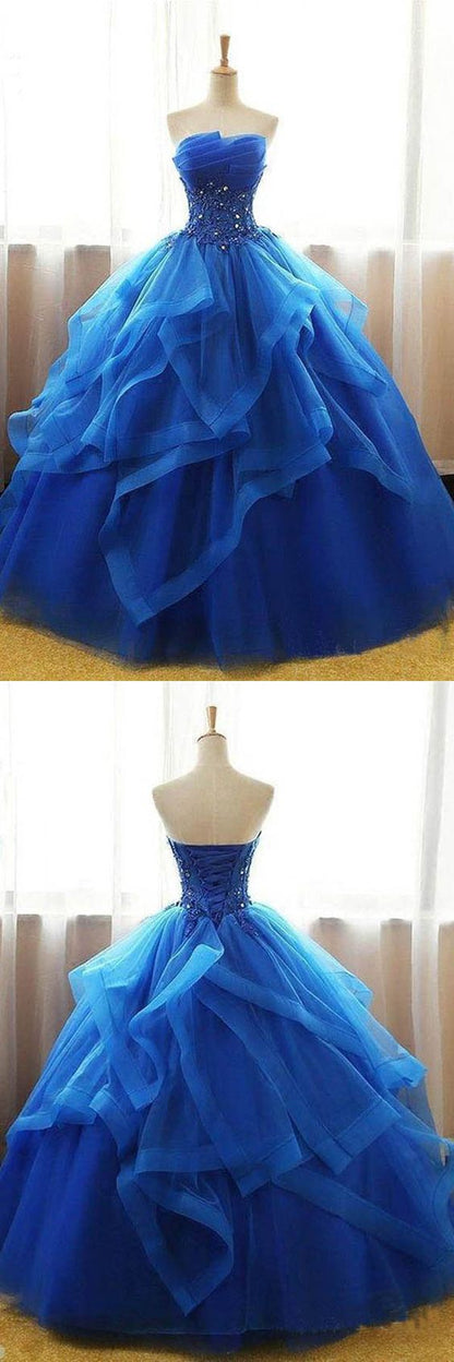 Mexican Organza Strapless Royal Blue Ball Gown Prom Dress Quinceanera Dress,GDC1158-Dolly Gown