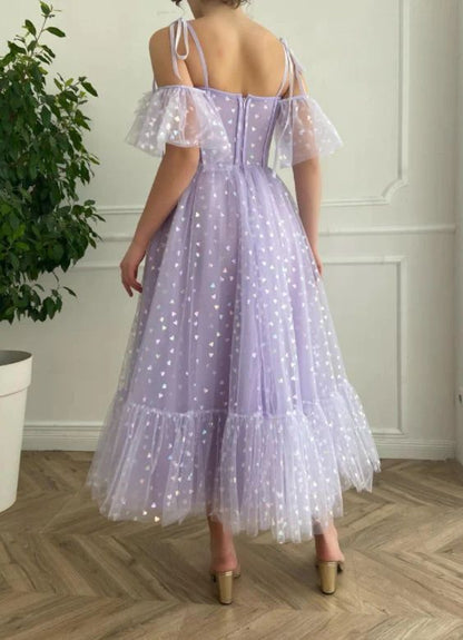 Mint Green Tulle Tea Length Prom Dress Wedding Reception Dress - DollyGown