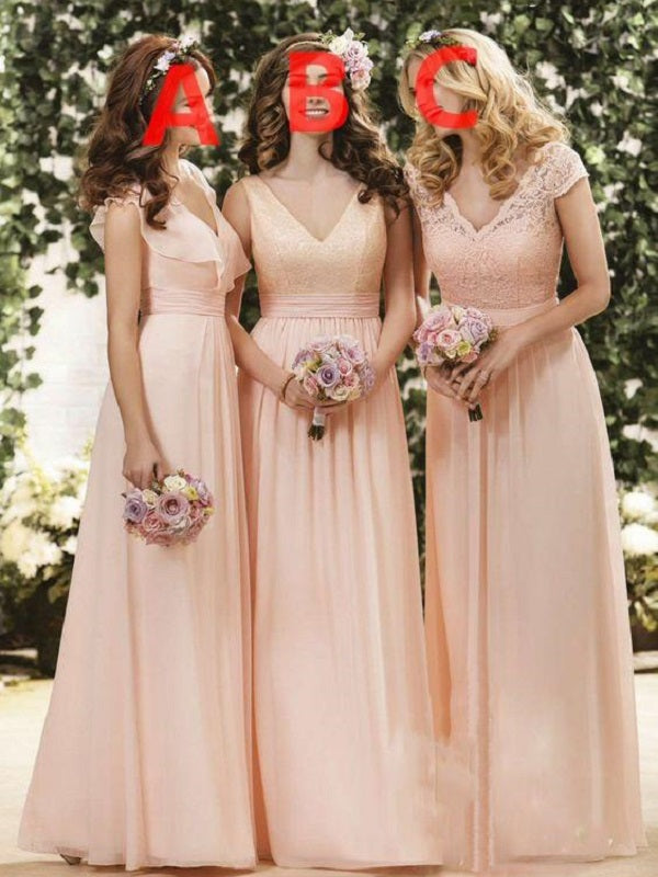 Mismatched Blush Pink Chiffon Bridesmaid Dresses,FS084-Dolly Gown