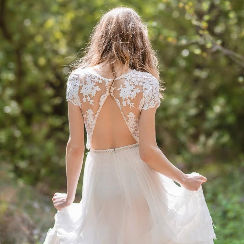 Modern Romantic Two Piece Lace Wedding Dress with Open Back Modern Romantic Two Piece Lace Wedding Dress with Open Back