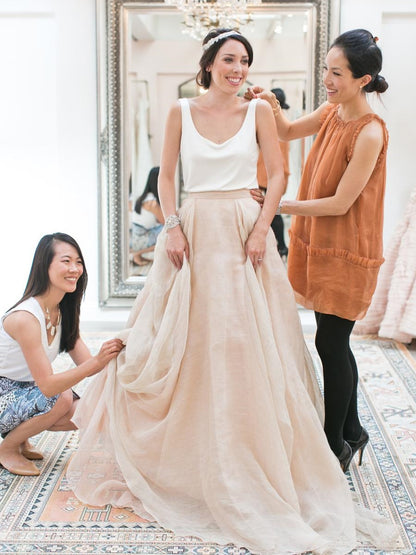 Modern Trendy Loose Casual Crop Top Two Piece Long Wedding Dress Bridal Separates 20082552,-Dolly Gown