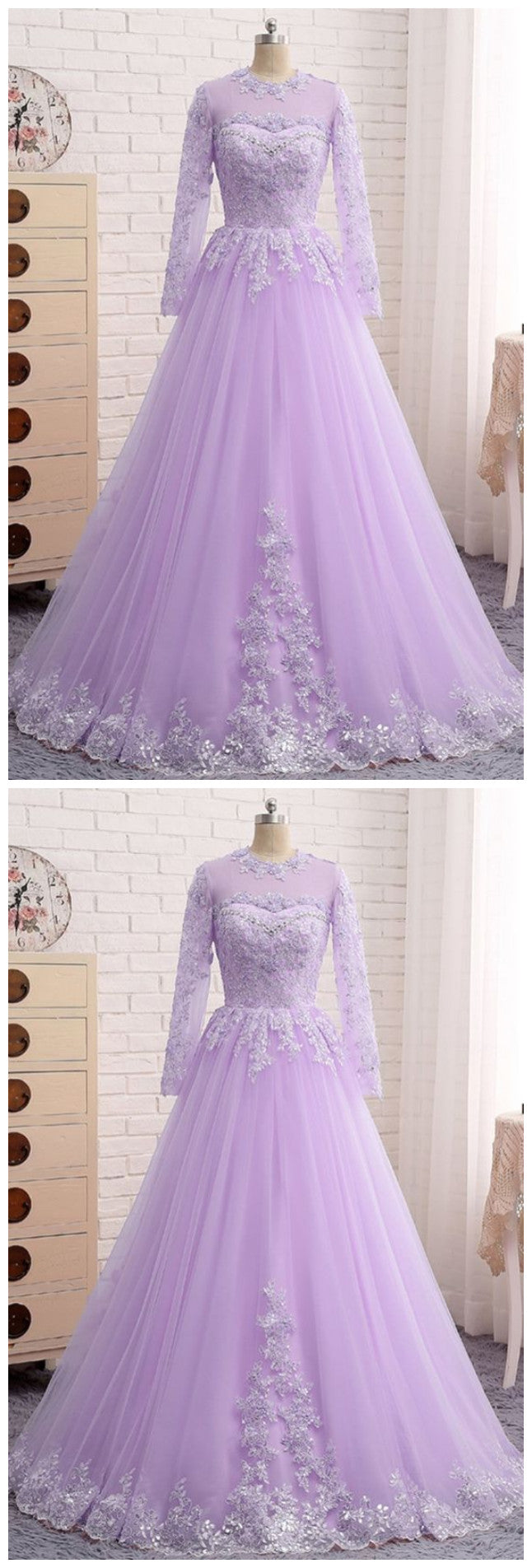 Modest Lilac Tulle Prom 8th Grade Dance Dress with Sleeves - Dollygown