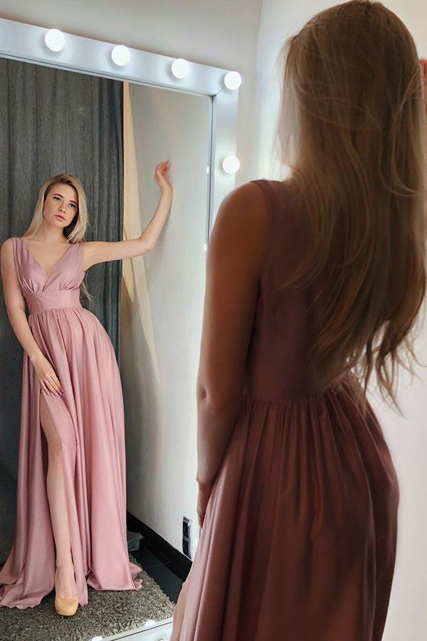 Modest Blush Pink Chiffon A line Prom Dress 8th Grade Graduation Formal Dress GDC1241-Dolly Gown