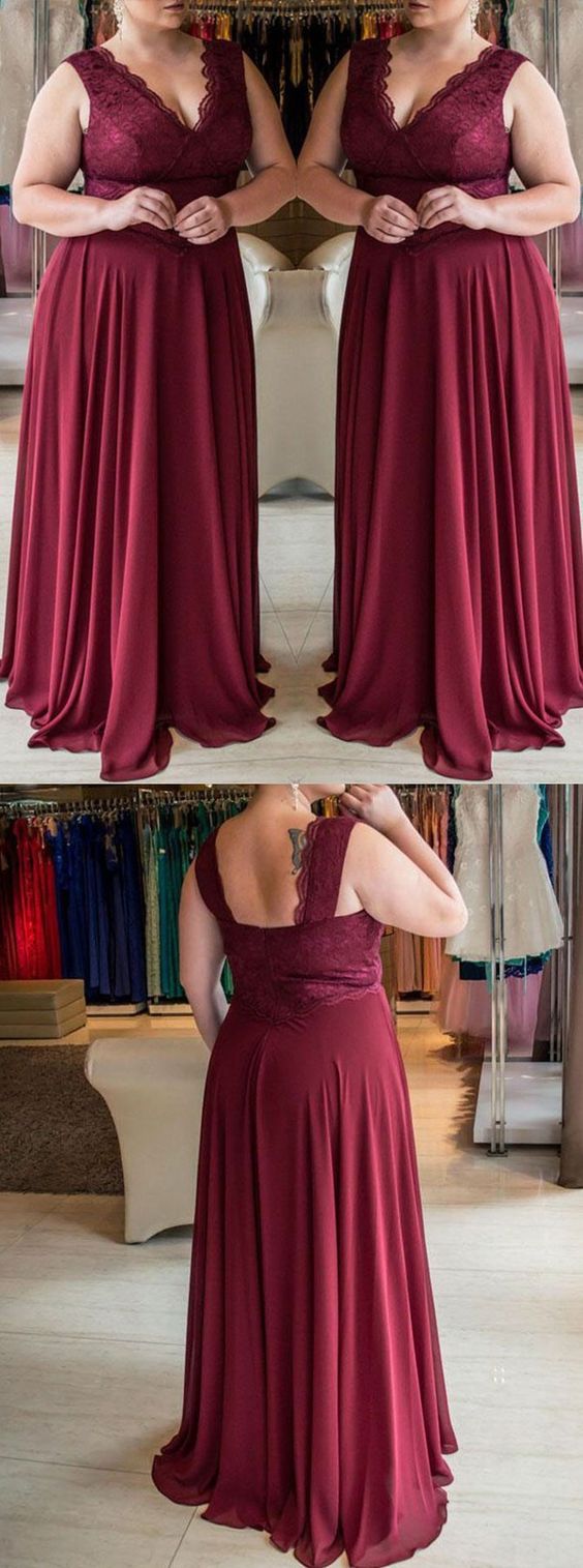 Modest Chiffon  Burgundy Plus Size Prom Dress Long Chiffon Prom Dress GDC1176-Dolly Gown
