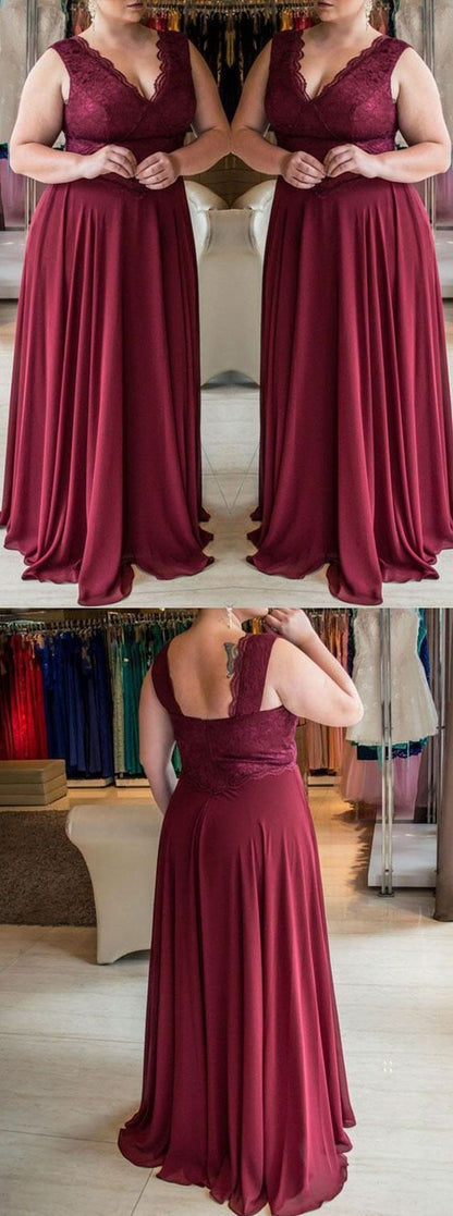 Modest Chiffon  Burgundy Plus Size Prom Dress Long Chiffon Prom Dress GDC1176-Dolly Gown