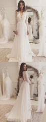 Modest Chiffon Long Lace Sleeve A-line Beach Wedding Dress Reception Dress GDC1102-Dolly Gown