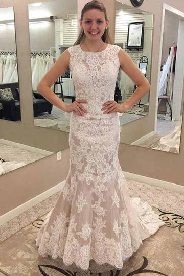 Modest Lace Jewel Neck Mermaid Wedding Dress Bridal Vestido de Novia GDC1267-Dolly Gown