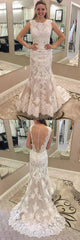 Modest Lace Jewel Neck Mermaid Wedding Dress Bridal Vestido de Novia GDC1267-Dolly Gown