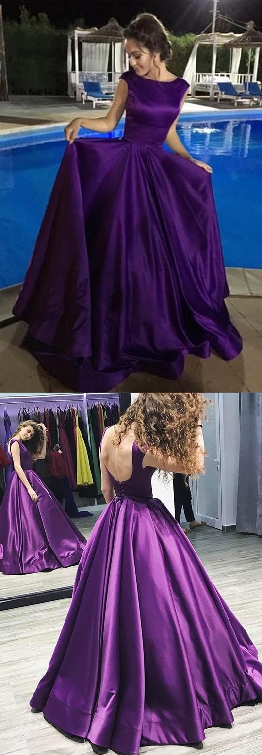 Purple v neck tulle long prom dress purple evening dress – dresstby