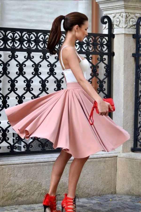 Modest White/Pink Short Homecoming Dress Short Prom Dress