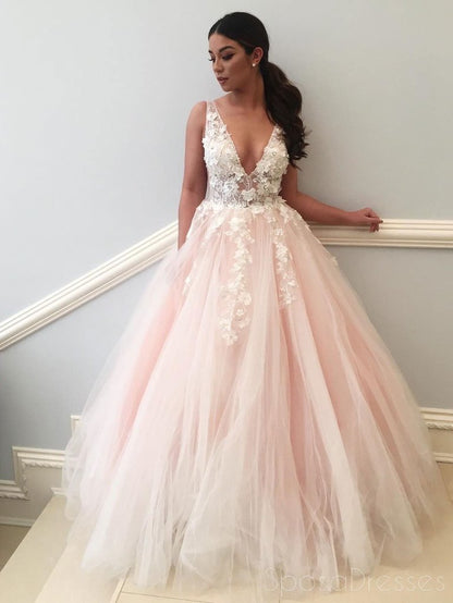 Most Popular Floral V-neck Ball Gown Tulle Wedding Dress ,GDC1023-Dolly Gown