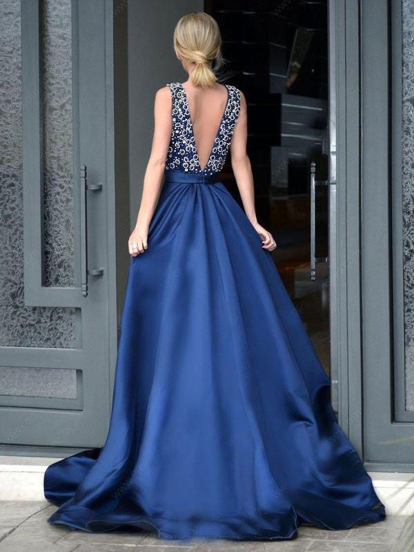 Most Popular Navy Blue Plunge V neck Prom Dress Formal Wear,GDC1169-Dolly Gown