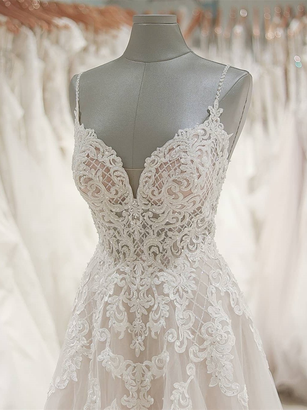 Stunning A-line Spaghetti Straps Lace Wedding Dress with Low Back Stunning A-line Spaghetti Straps Lace Wedding Dress with Low Back