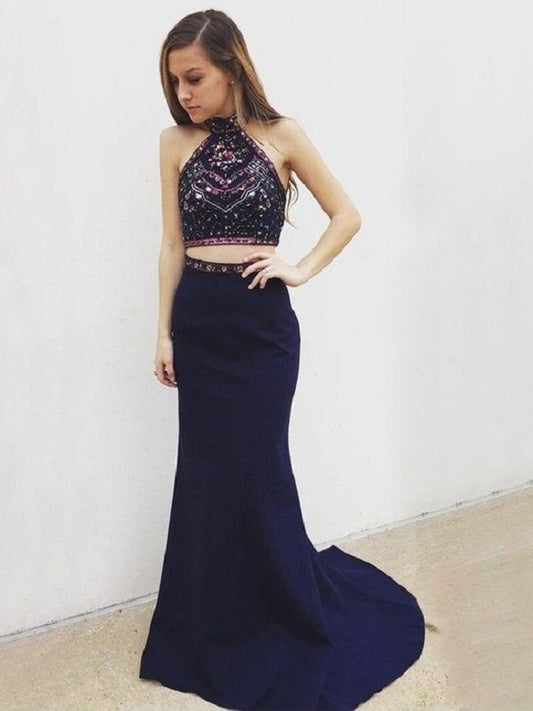 Navy Blue Prom Dress Two Piece Prom Dress Long Prom Dress 2021 Prom Dress MA082-Dolly Gown