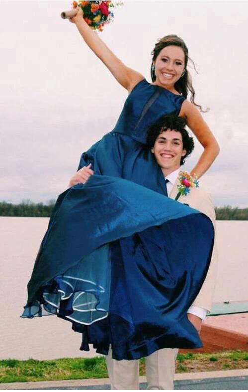 navy graduation dress Blue Slit Organza Prom Dress with Beading Belt Navy (For other colors Matte Navy Graduation Gown |