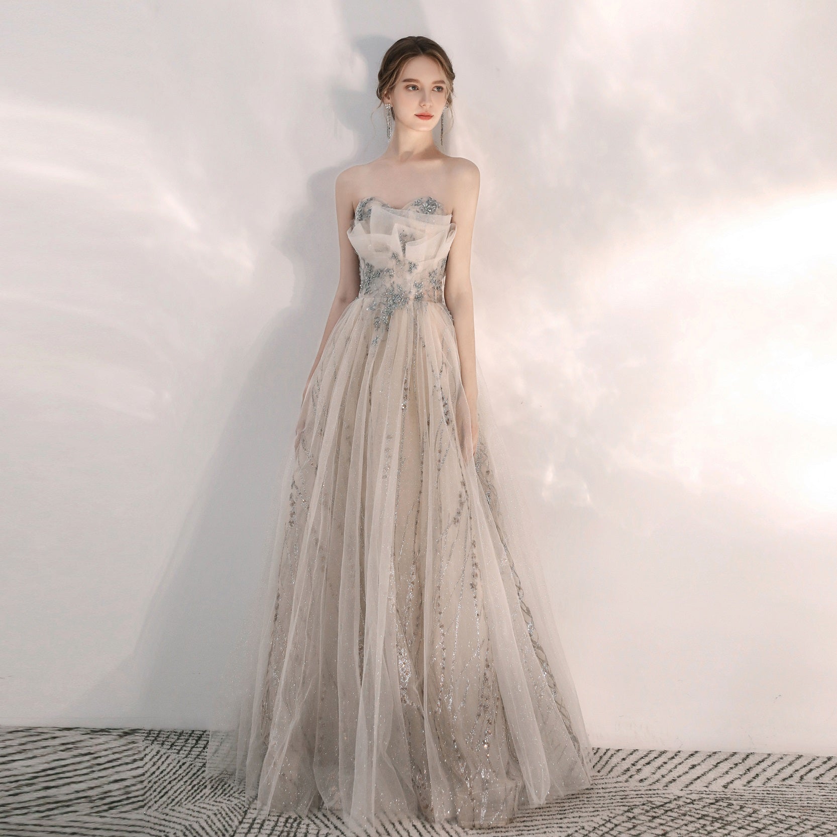New Arrival Dusty Strapless Light Prom Dress -DollyGown