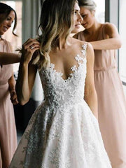 New Arrival V-neck Floral Organza Lace Bridal Dress Wedding Dress A-line GDC1235-Dolly Gown