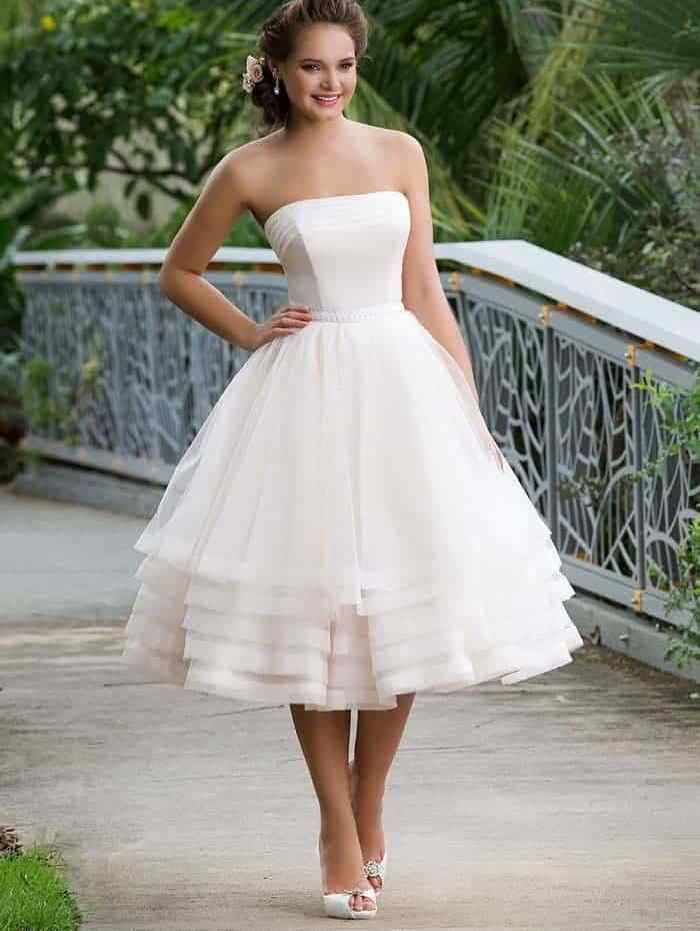 New Strapless Vintage 1950s Tea Length Wedding Dress with Layers Skirt,GDC1141-Dolly Gown