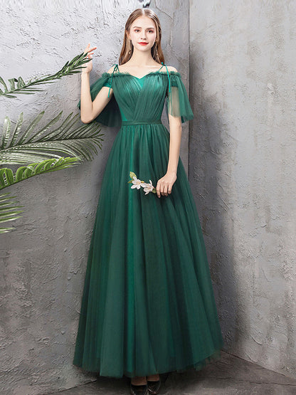 Hunter Green Tulle A-line Long Prom Dress Formal Dress - DollyGown