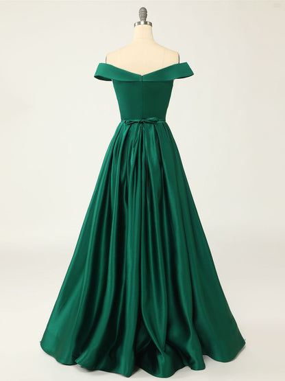 Overlap Neck Satin Emerald Green A-line Long Prom Dress Formal Party Dress - DollyGown