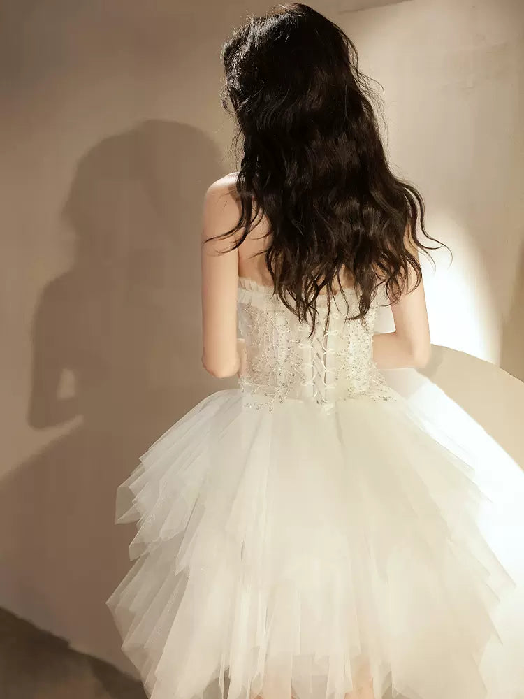 Asymmetrical Strapless Adorable White Homecoming Dress Asymmetrical Strapless Adorable White Homecoming Dress