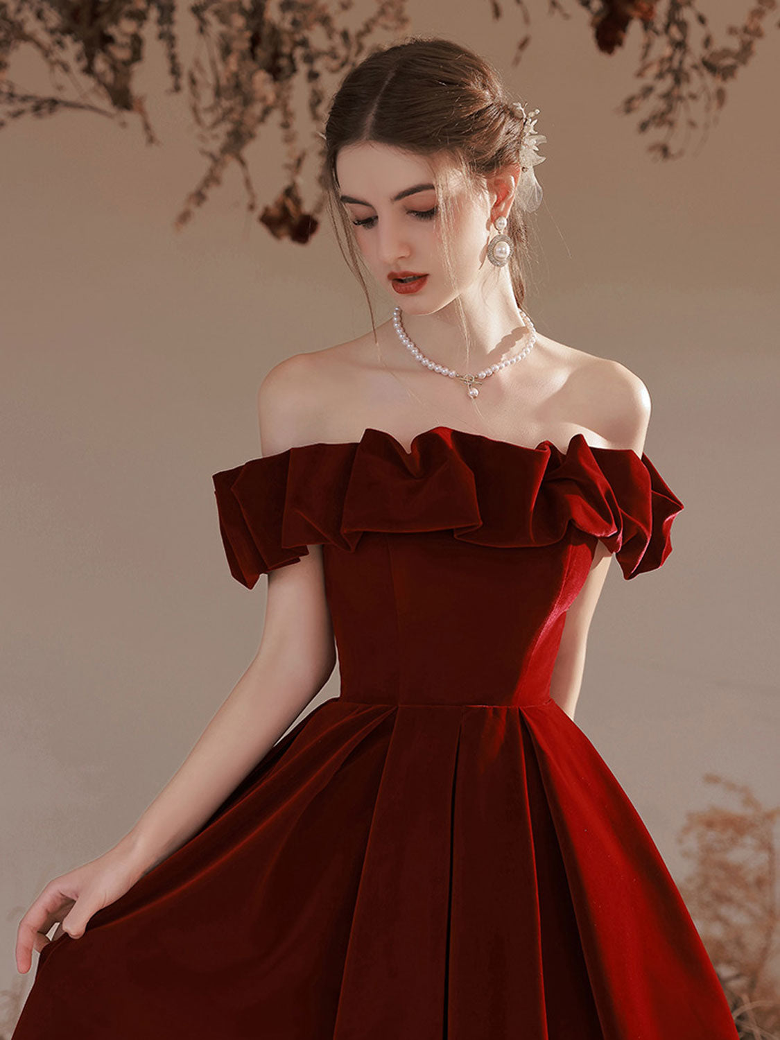 Simple Off The Shoulder Burgundy Velvet Prom Dress Formal Dress Simple Off The Shoulder Burgundy Velvet Prom Dress Formal Dress