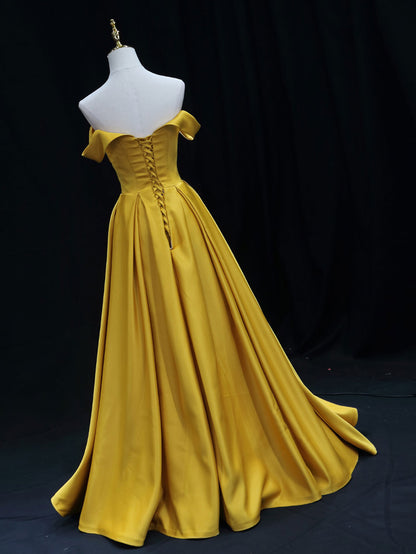 Strapless A-line Satin Yellow Prom Dress Formal Dress - DollyGown