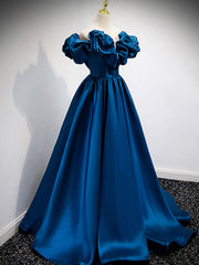 Blue Bubble Off The Shoulder A-line Evening Dress Prom Dress - DollyGown