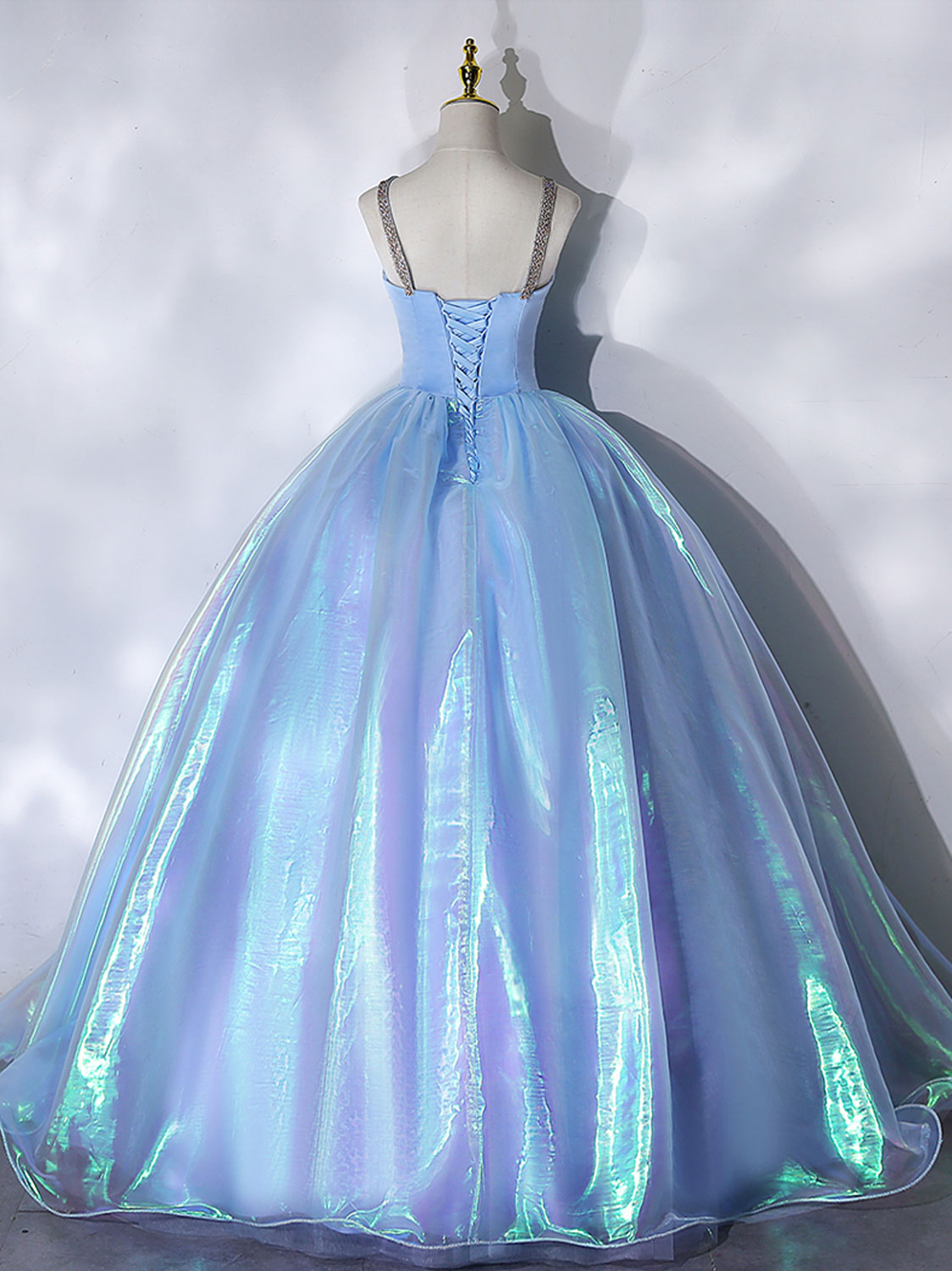 Light Blue Ruch Bust Ball Gown Qucinceanera Dress Sweet 16 Dress - DollyGown