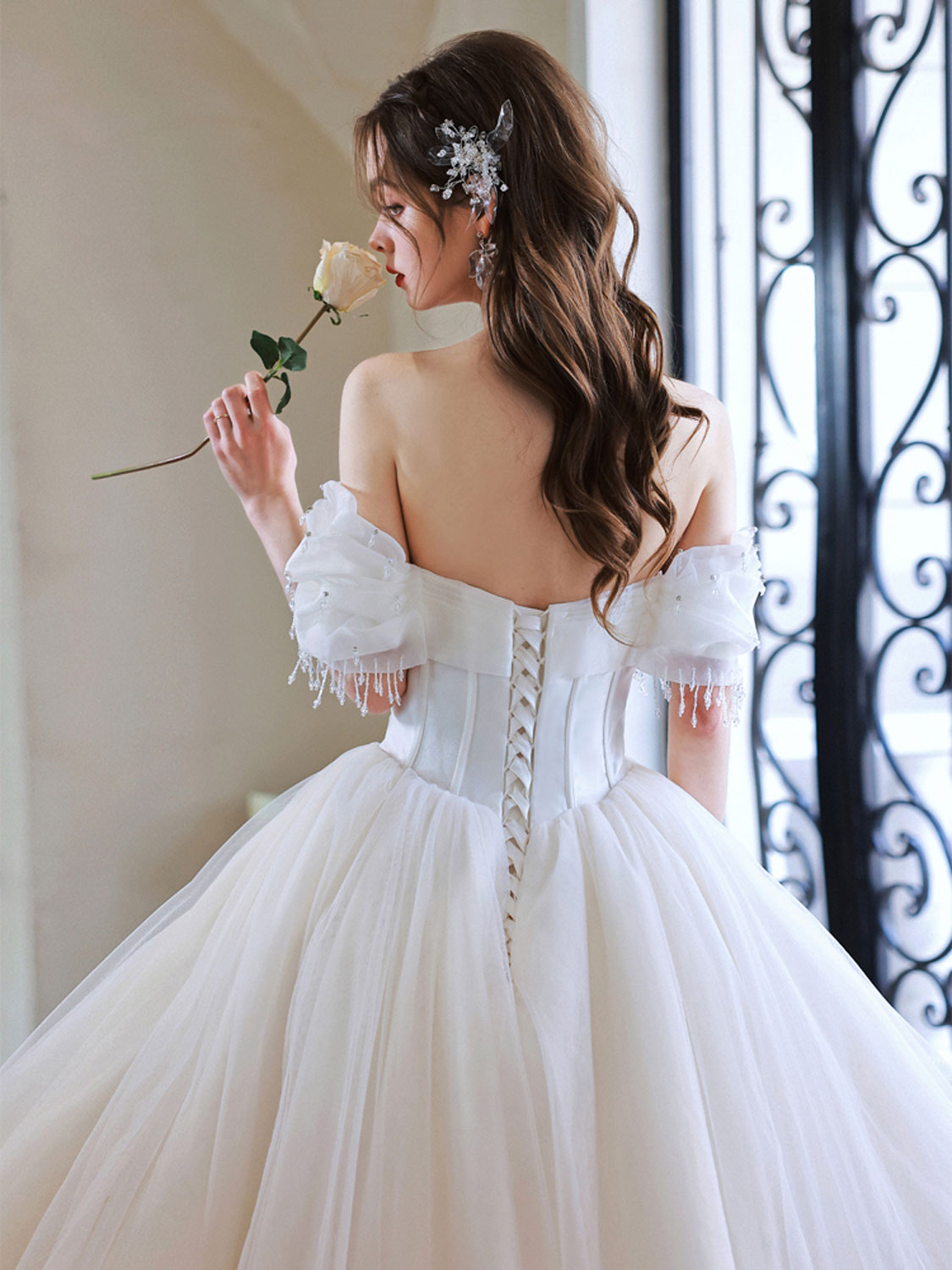 Off The Shoulder Ball Gown Princess Wedding Dress - DollyGown