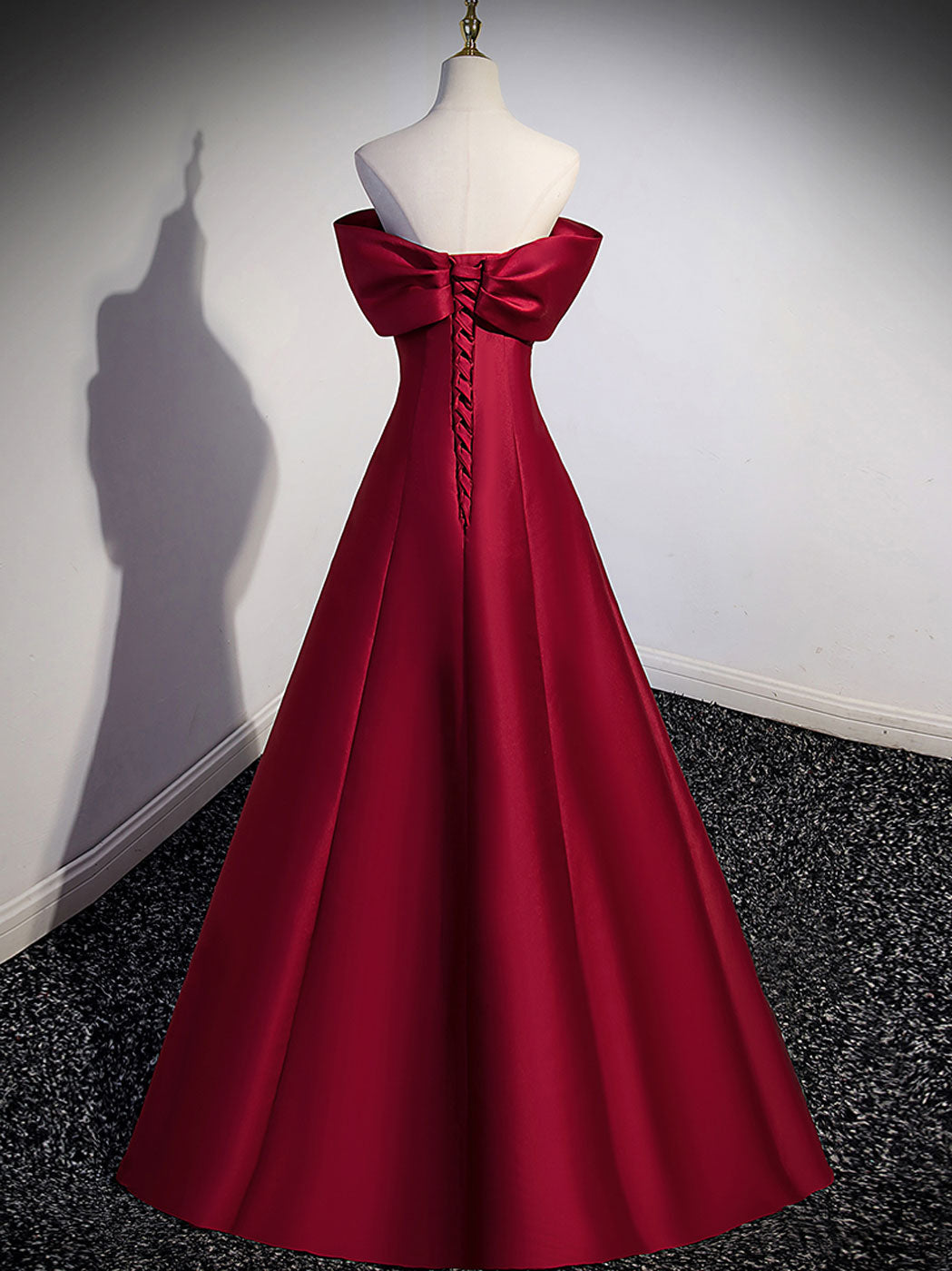 Off The Shoulder Red Satin Formal Dress Prom Dress - DollyGown