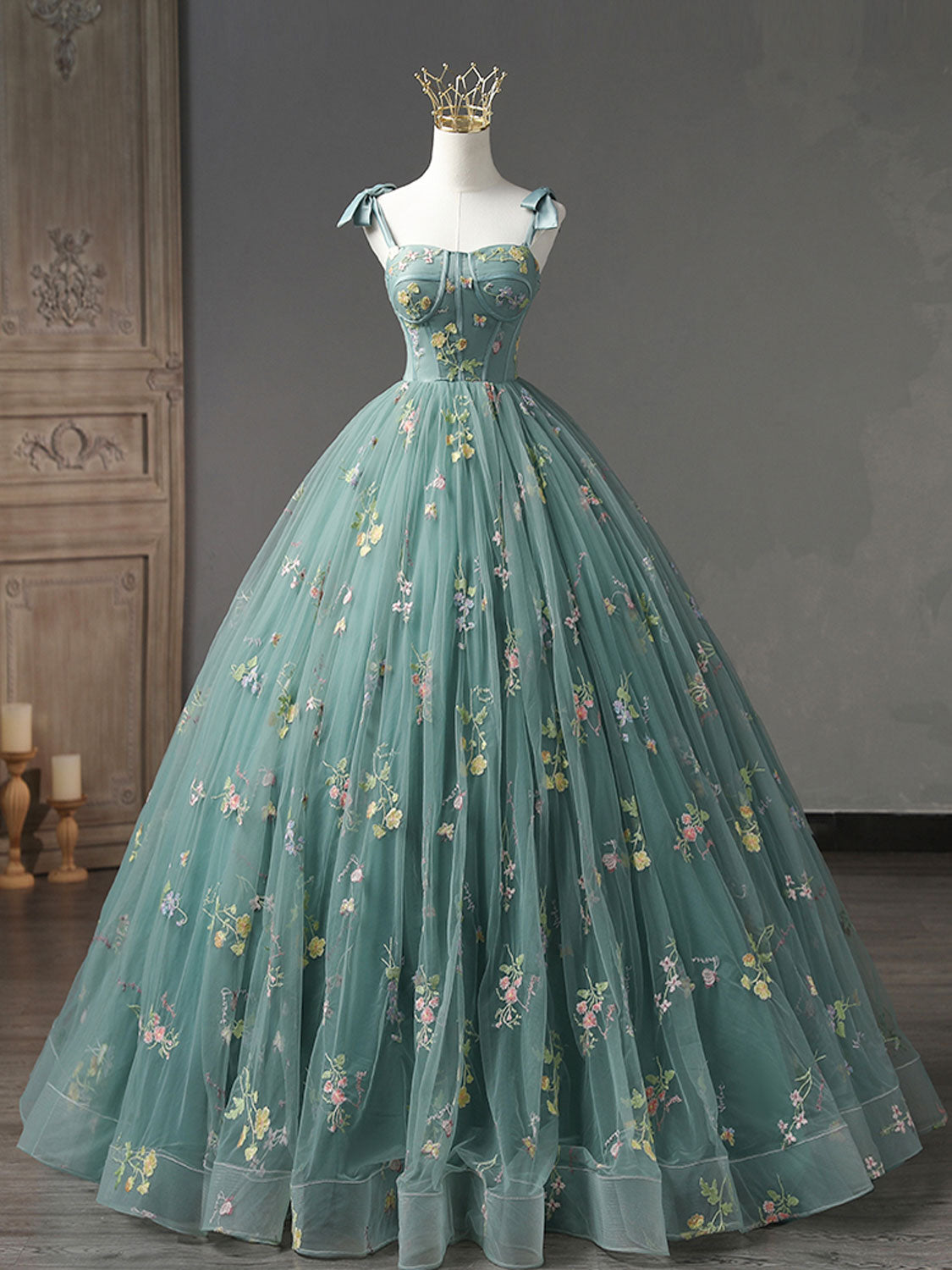 Teal Green  Ball Gown Lace Corset Quinceanera Dress Sweet 16 Dress - DollyGown