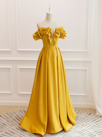 Strapless Off the Shoulder A-line Yellow Formal Party Dress Evening Dress