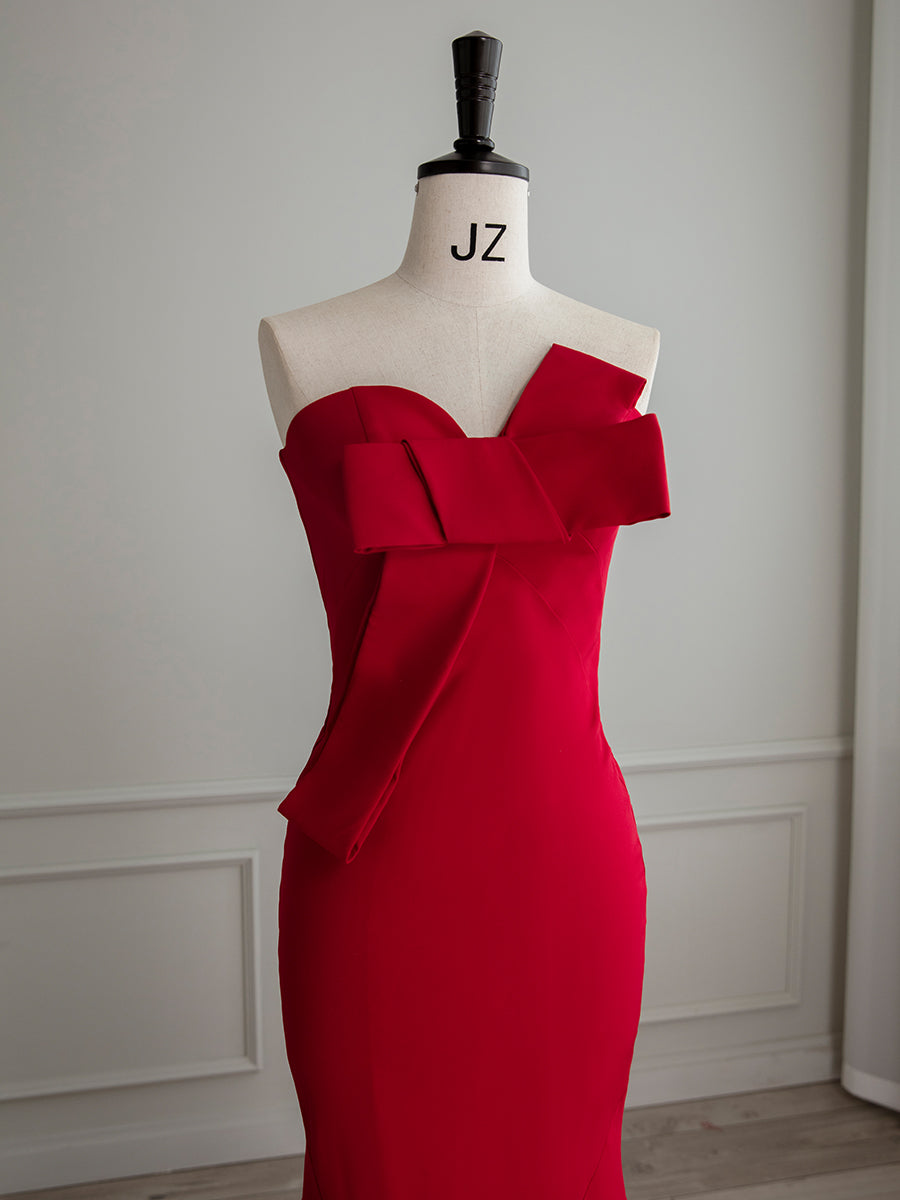 Strapless Red Tight Fit Prom Dress Evening Dress - DollyGown