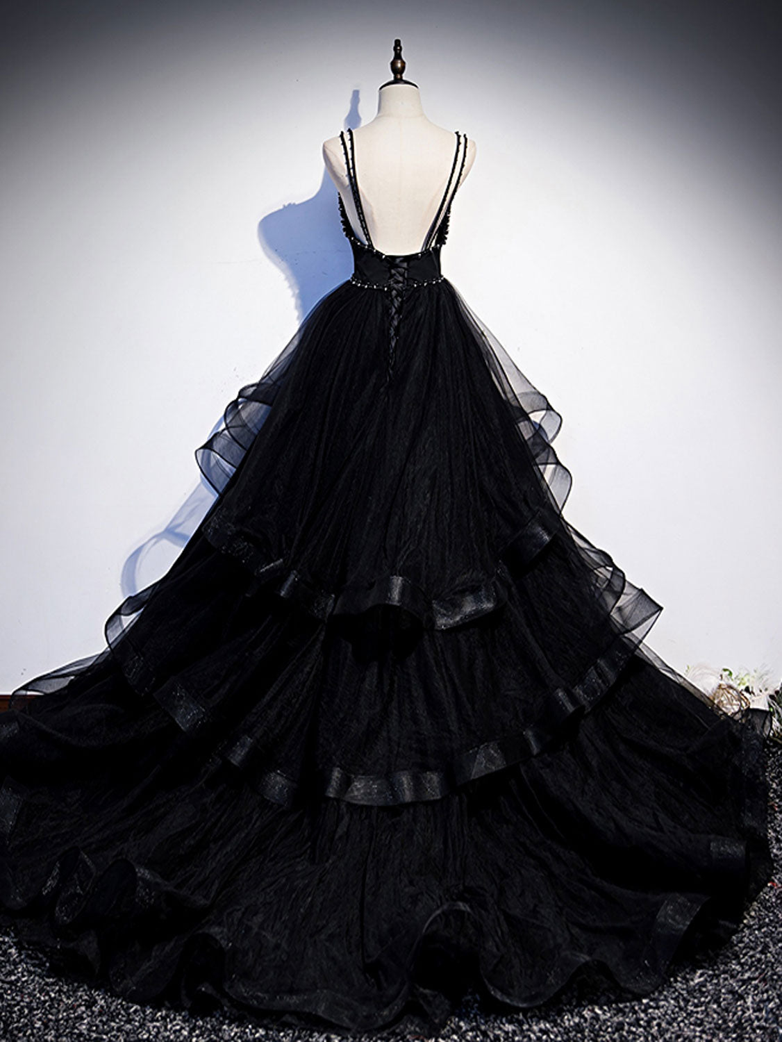 Black Spaghetti Strap Tiered Prom Dress Formal Dress Black Spaghetti Strap Tiered Prom Dress Formal Dress