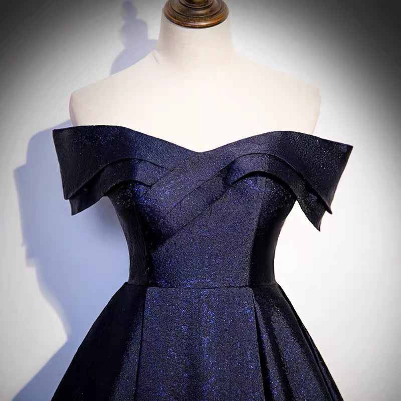 Off Shoulder Puffy Prom Dress in Navy Blue Off Shoulder Puffy Prom Dress in Navy Blue