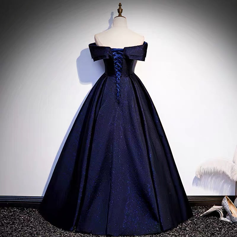 Off Shoulder Puffy Prom Dress in Navy Blue Off Shoulder Puffy Prom Dress in Navy Blue
