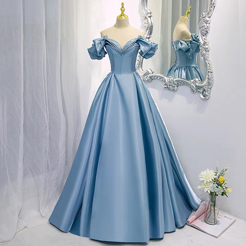 Off Shoulders Ball Gown Poofy Dusty Blue Prom Dress Off Shoulders Ball Gown Poofy Dusty Blue Prom Dress