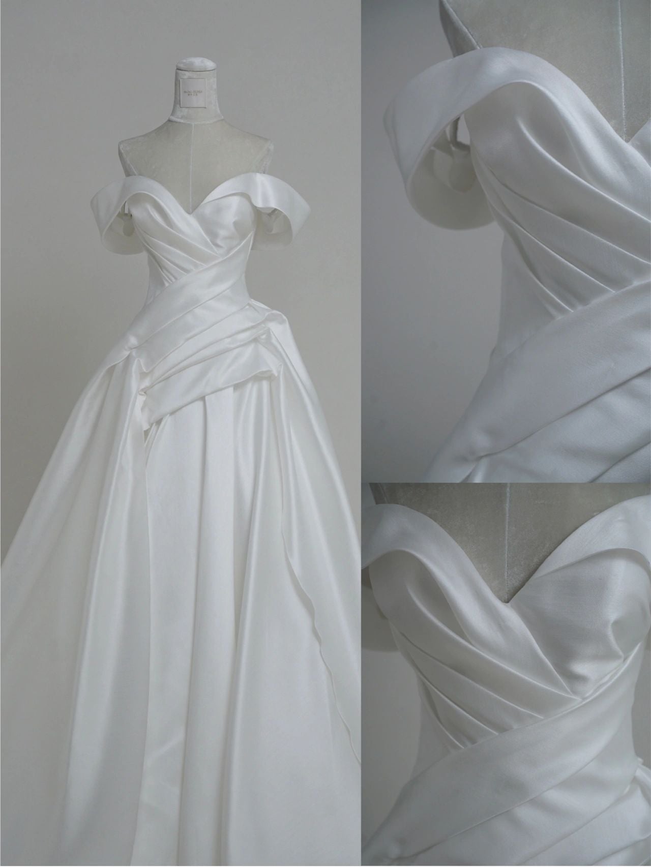 Off Shoulders Draping Silk Ball Gown Wedding Dress - DollyGown